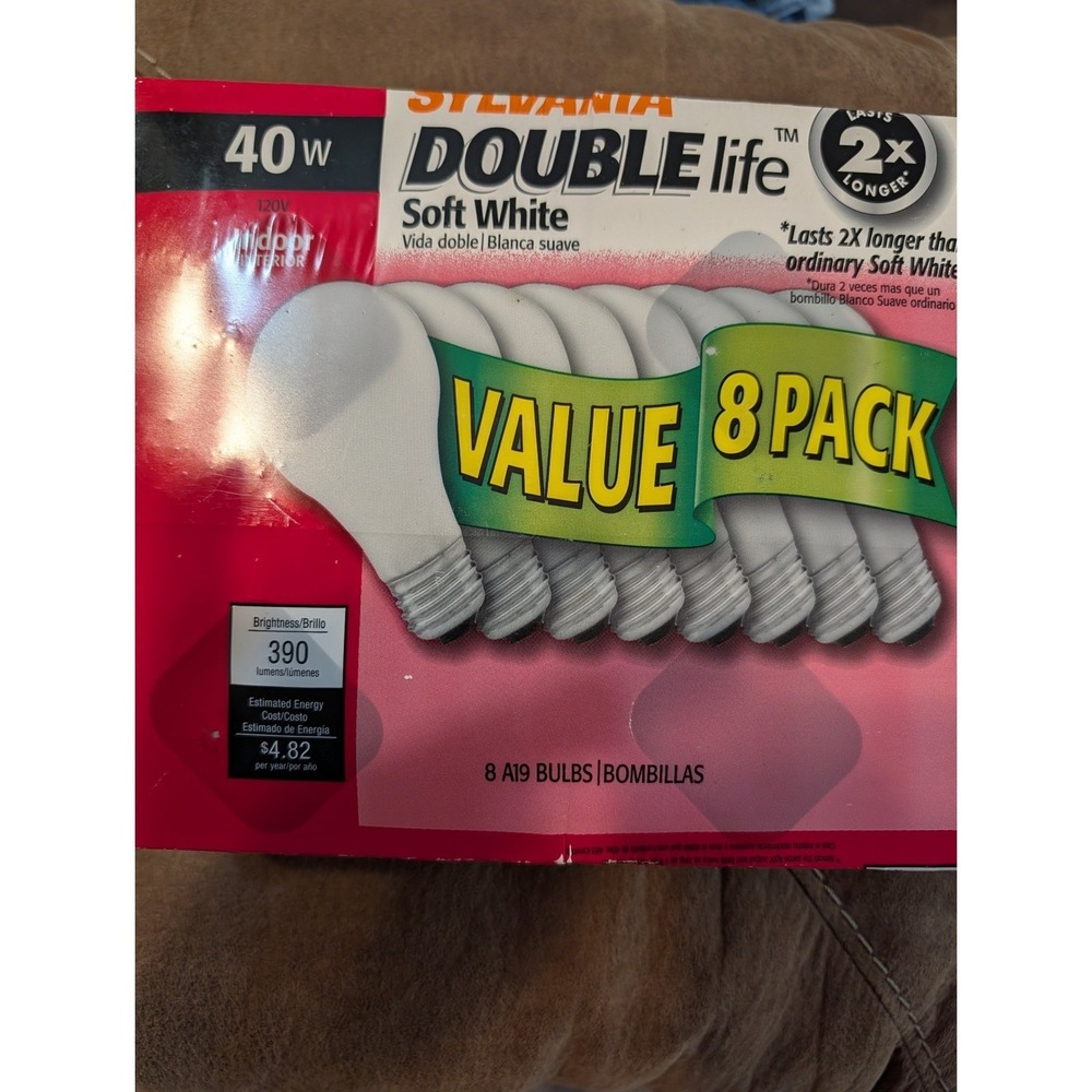 Sylvania 40w Soft White Bulbs Brand New USA Made Double Life 8 Pack